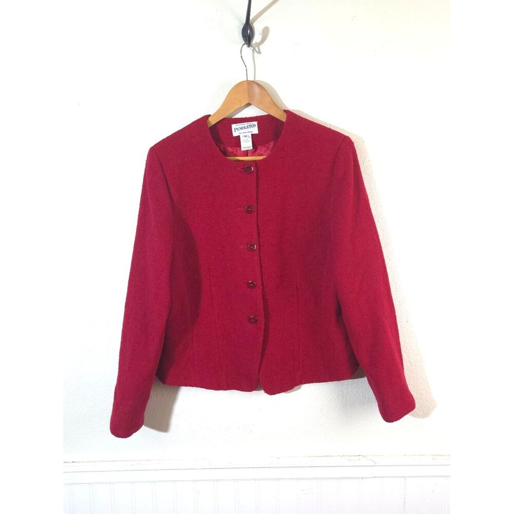 Vintage Pendleton Wool Jacket Womens 10 Red Cropped Blazer Square Buttons